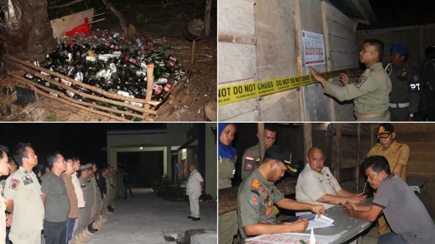Satpol PP Padang Lawas Utara Razia Tempat Hiburan Malam, Puluhan Botol Miras dan Gubuk Karaoke Disegel