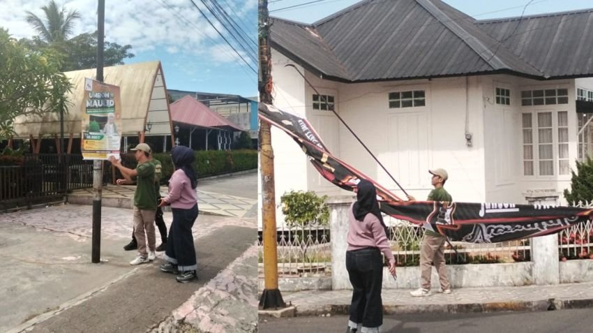 Satpol PP Padangsidimpuan Tertibkan Spanduk Melanggar Aturan di Sejumlah Jalan Protokol