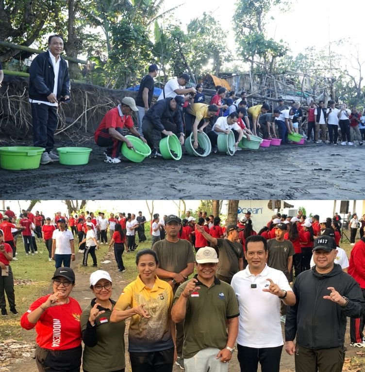 HUT Kota Negara ke-130 & RI ke-80 : Beach Clean Up dan Edukasi Kakao Warnai Aksi Lingkungan di Jembrana