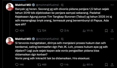 Mahfud MD Pertanyakan Kejaksaan Belum Tangkap Silfester Matutina Meski Vonis Sudah Inkracht Sejak 2019