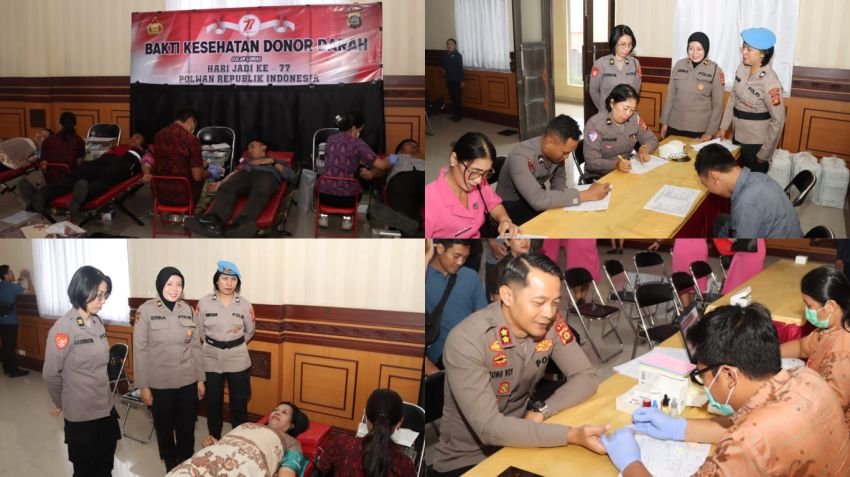 Tunjukkan Kepedulian, Polwan Polresta Denpasar Gelar Donor Darah di Hari Jadi ke-77