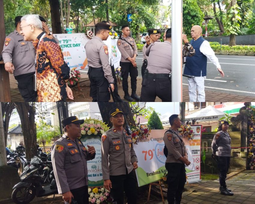 Polresta Denpasar Kerahkan Puluhan Personel Gabungan Amankan Upacara HUT ke-79 Kemerdekaan India di Renon