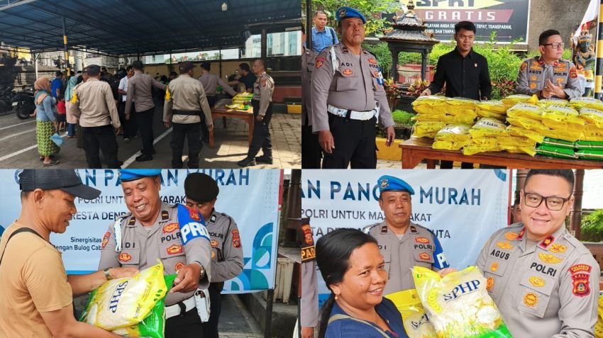 Polsek Kuta Bersama Bulog Gelar Operasi Pangan Murah, 1 Ton Beras Ludes Diserbu Warga