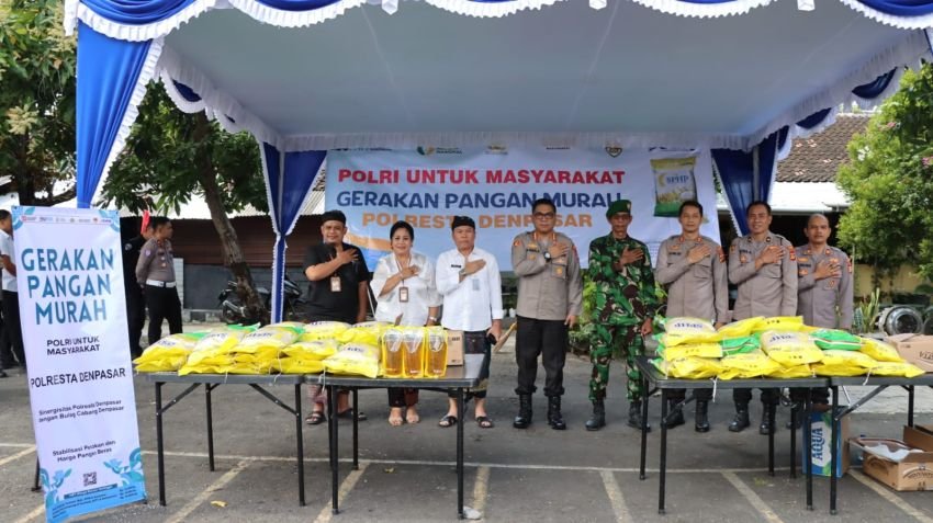 Polresta Denpasar Gelar Pangan Murah dan Ikuti Vicon Kick Off Launching Gerakan Pangan Murah Polri