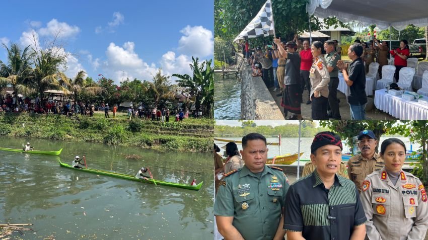 Semarak Lomba Balap Sampan Tradisional Warnai HUT ke-130 Kota Negara, Dandim Jembrana Turut Lepas 35 Sampan di Sungai Tibu Kleneng