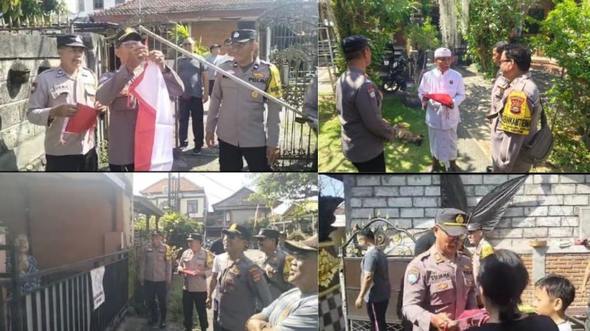 Polsek Dentim Bagikan Bendera Merah Putih, Ajak Warga Ramaikan HUT RI ke-80