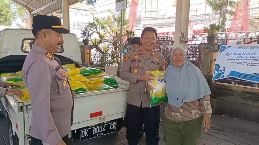Polsek Denpasar Selatan Gelar Gerakan Pangan Murah, Salurkan 1 Ton Beras SPHP