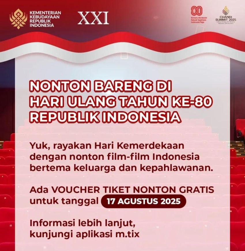 Promo Terbatas! Begini Cara Klaim Voucher Tiket Bioskop Gratis dari Kementerian Kebudayaan untuk Meriahkan 17 Agustus 2025