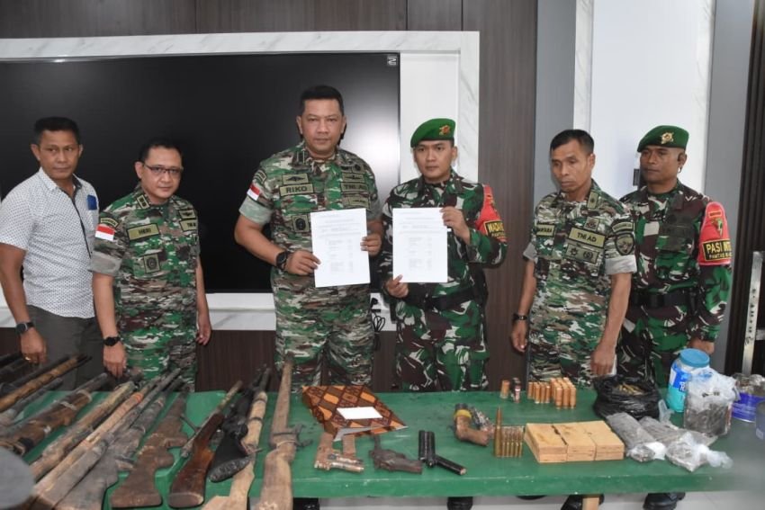 Akhiri Penugasan, Satgas Yonif 741/Garuda Nusantara Serahkan Hasil Operasi Jatmuhandak ke Kolakops Pamtas RI-RDTL