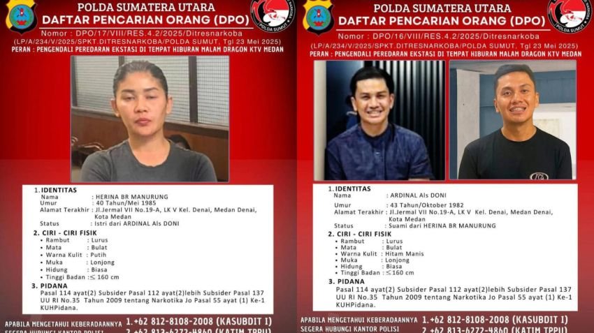 Pasutri Pengendali Peredaran Ekstasi di Dragon KTV Medan Masuk Daftar DPO Polda Sumut