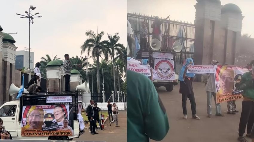 Desak Penuntasan Kasus Korupsi, Puluhan Massa Geruduk DPR RI