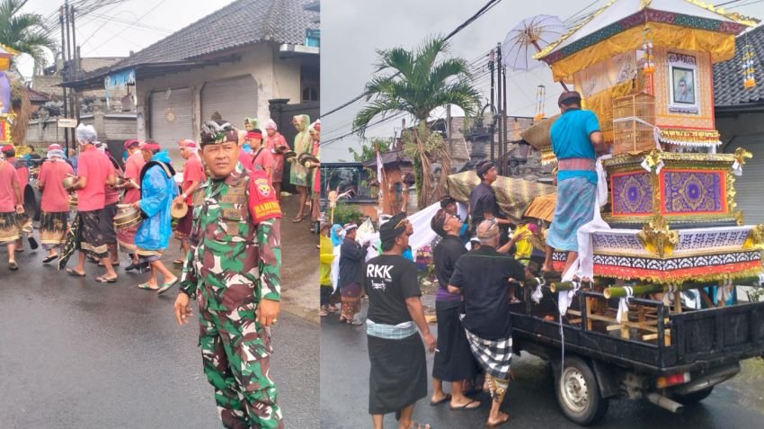 Babinsa Kelating Kawal Pengamanan Upacara Ngaben, Warga Apresiasi Dukungan TNI