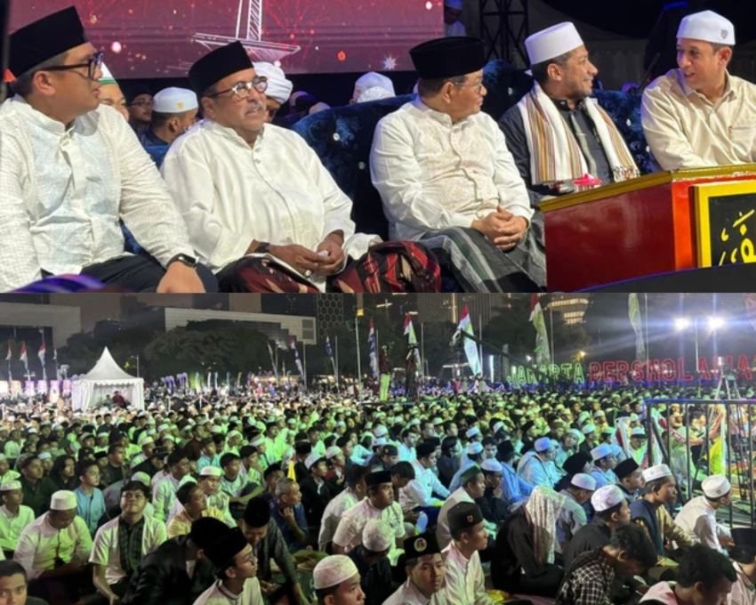Hujan Deras Tak Surutkan Semangat Jamaah Hadiri Jakarta Bersholawat di Monas