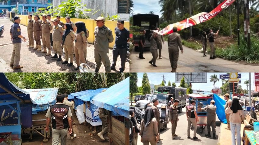 Satpol PP Padangsidimpuan Gelar Penertiban Banner dan Pondok Ilegal, Jaga Ketertiban dan PAD