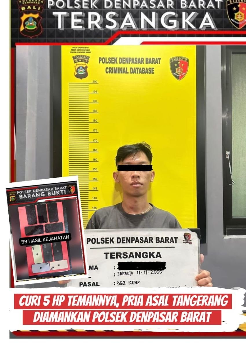 Curi 5 iPhone Milik Temannya, Pria Asal Tangerang Dibekuk Polsek Denpasar Barat
