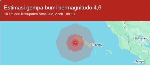 Gempa Magnitudo 4,9 Guncang Sinabang Aceh, Berpusat di Laut