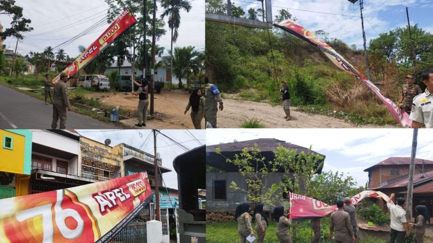 Satpol PP Padangsidimpuan Tertibkan Spanduk dan Banner Liar di Sejumlah Wilayah