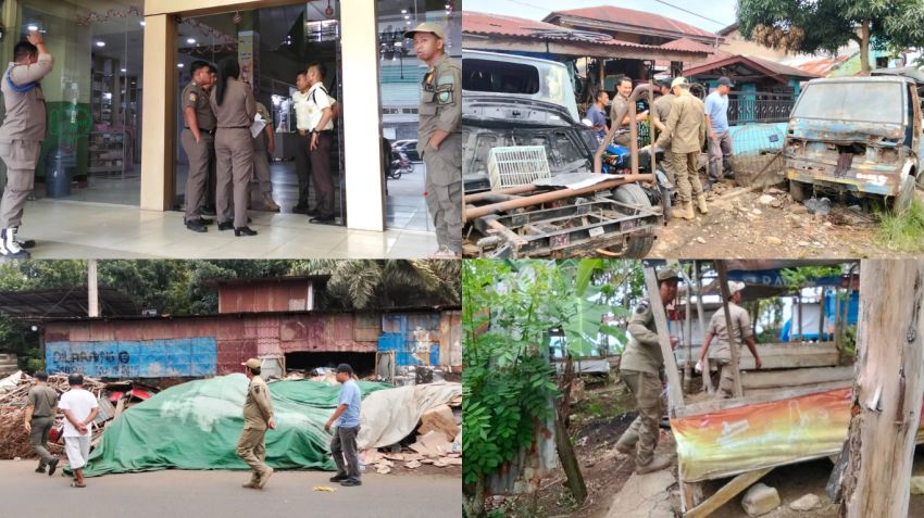 Satpol PP Padangsidimpuan Tertibkan PKL, Mobil Rongsok, dan Reklame Liar di Sejumlah Titik Kota