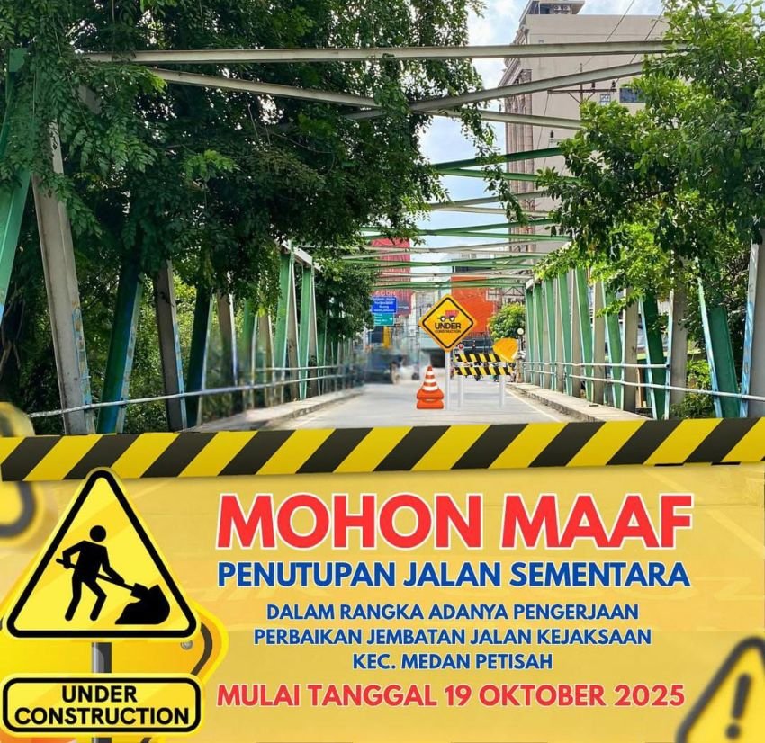 Mulai Besok, Sebagian Jalan Kejaksaan Medan Ditutup Selama Dua Bulan untuk Rehabilitasi Jembatan