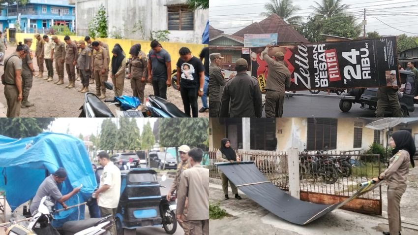 Penataan Kota Terus Dilakukan, Satpol PP Padangsidimpuan Tertibkan Spanduk Ilegal dan PKL di Badan Jalan