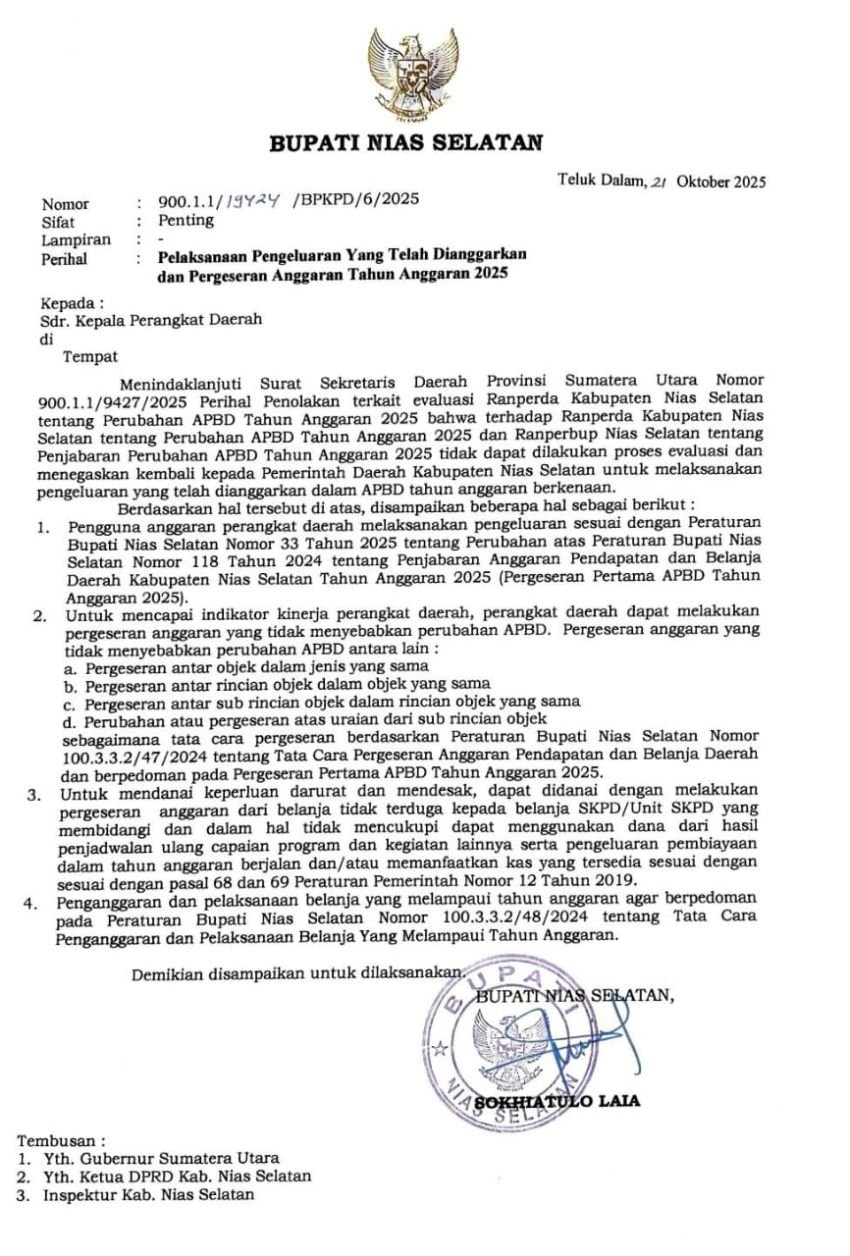 APBD-Perubahan Ditolak, Bupati Nias Selatan Kunci Seluruh Ruang Pengeluaran Daerah