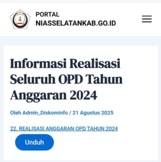Laporan Anggaran OPD Nias Selatan Sempat Tampil di Situs Resmi, Kini Raib: Apa yang Disembunyikan?