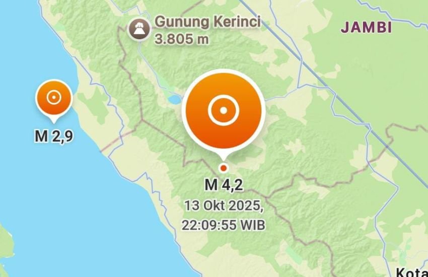 Gempa Magnitudo 4,1 Guncang Kabupaten Merangin, Jambi