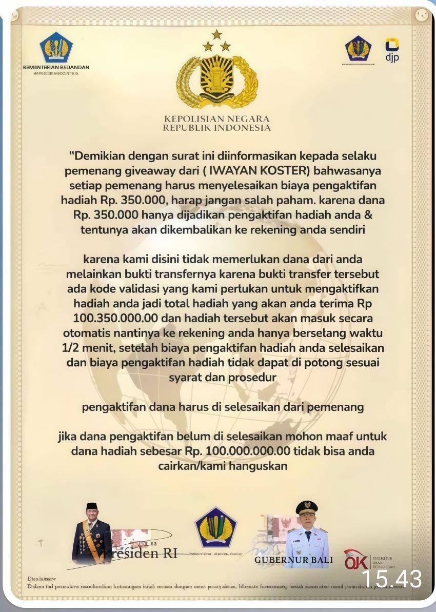 Pemprov Bali Imbau Warga Waspada Penipuan Giveaway yang Mengatasnamakan Gubernur