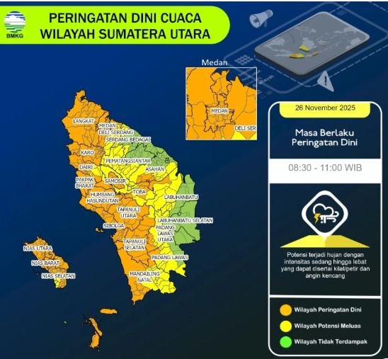 Waspada! Hujan Lebat dan Angin Kencang Landa Sumut, Ini Daftar Wilayah Terdampak