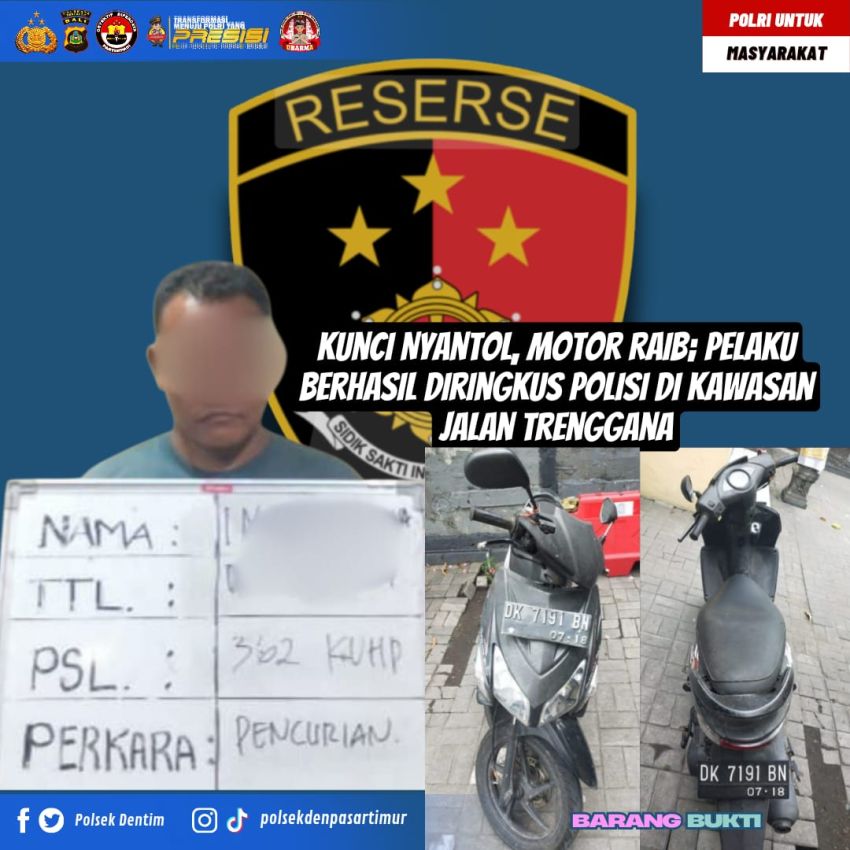 Kunci Nyantol, Motor Raib: Polisi Ringkus Pelaku di Denpasar Timur