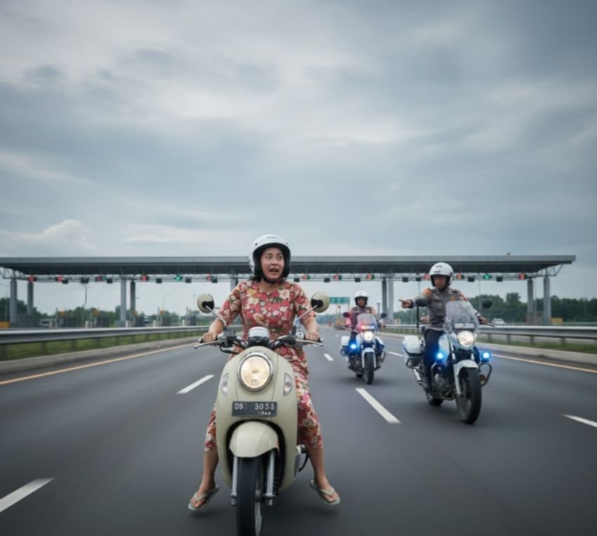 Tak Disangka! Aksi Pemotor Wanita Masuk Tol Japek yang Dikejar Polisi, Rupanya ODGJ