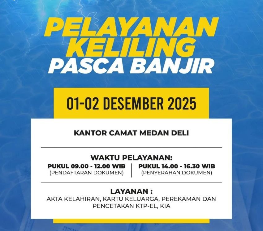 Dokumen Rusak atau Hilang Akibat Banjir? Disdukcapil Medan Buka Pelayanan Keliling Gratis! Simak Jadwal dan Lokasinya