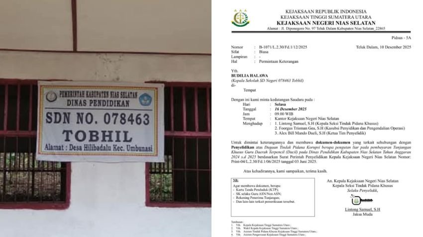 Kepala SD di Nias Selatan Mangkir dari Panggilan Kejaksaan, Dugaan Pungli Dana Dacil Masih Diselidiki