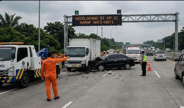 Kecelakaan Mobil dan Truk di Tol Tangerang Km 20, Arus Lalin Macet 5 Km