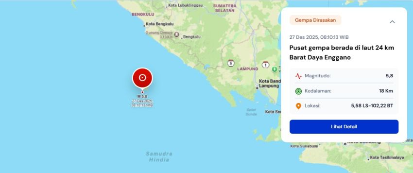 Gempa M5,6 Guncang Enggano Bengkulu, BMKG Pastikan Tidak Berpotensi Tsunami