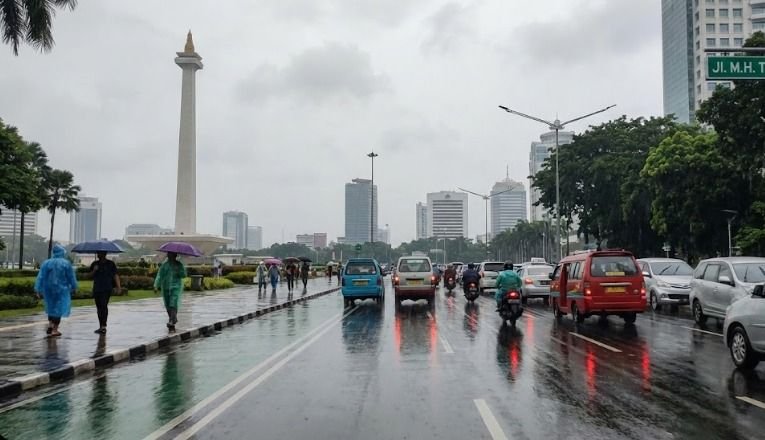 Prakiraan Cuaca DKI Jakarta Hari Ini: Hujan Ringan di Selatan dan Timur, Mayoritas Wilayah Berawan