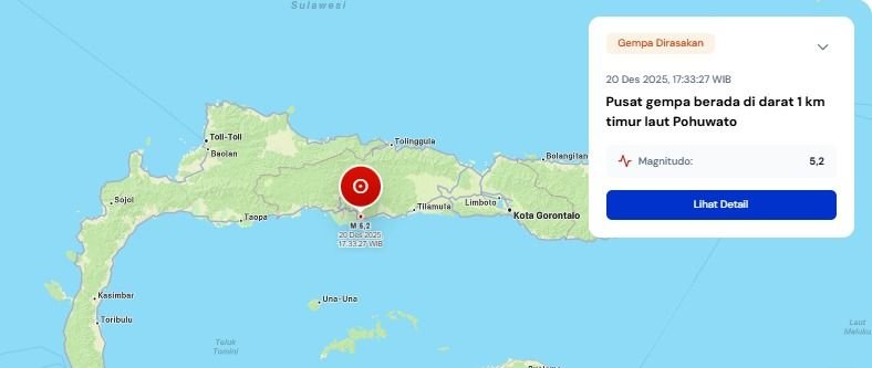 BMKG Catat Gempa 5,2 di Pohuwato, Warga Sulawesi Tengah Juga Merasa Getaran