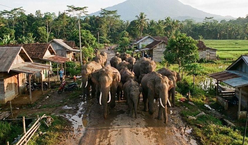 Warga Lampung Barat Diminta Waspada, 18 Ekor Gajah Liar Berkeliaran Jalan Suoh-Tanggamus