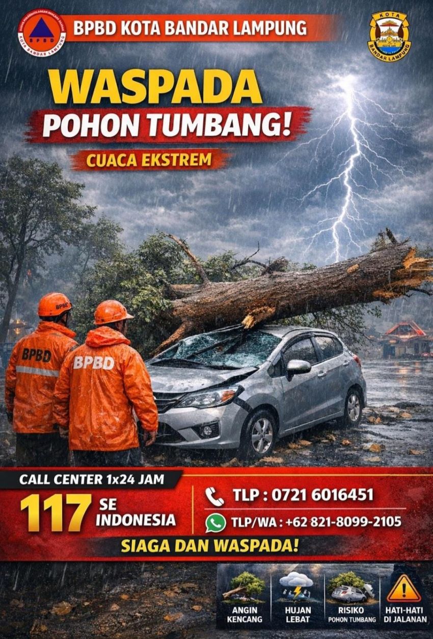 Siaga Cuaca Ekstrem, BPBD Bandar Lampung Buka Call Center 24 Jam