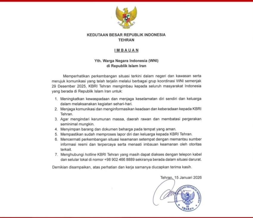 KBRI Teheran Keluarkan 7 Langkah Keselamatan bagi WNI di Tengah Situasi Tak Menentu