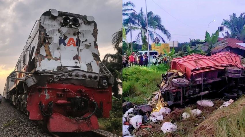 Kronologi Truk Pengangkut Pisang Tabrak Kereta di Perlintasan Tanpa Palang Pintu Asahan