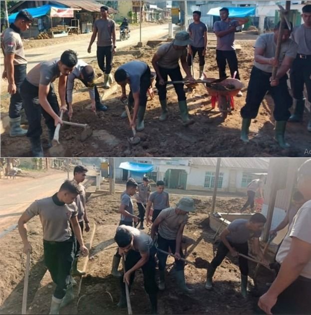 Brimob Polda Aceh dan Polres Aceh Tengah Gotong Royong Pulihkan Rumah Pascabencana