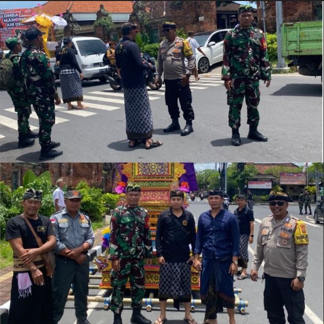 Sinergitas TNI-Polri dan Pecalang Amankan Prosesi Pelebon di Denpasar Timur