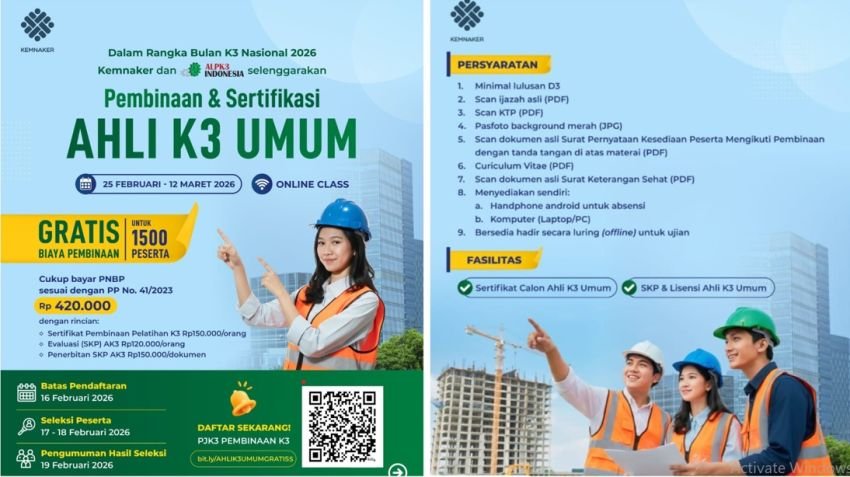 Gebrakan Kemnaker: Pelatihan Ahli K3 Umum Gratis, Target Peserta Ditingkatkan Jadi 3.000 Orang