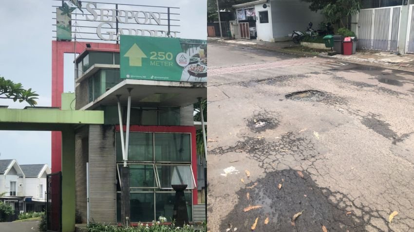 Jalanan Rusak dan Berlubang di Perumahan Serpong Garden Tangerang Ancam Keselamatan Warga, Pengembang Didesak Segera Perbaiki