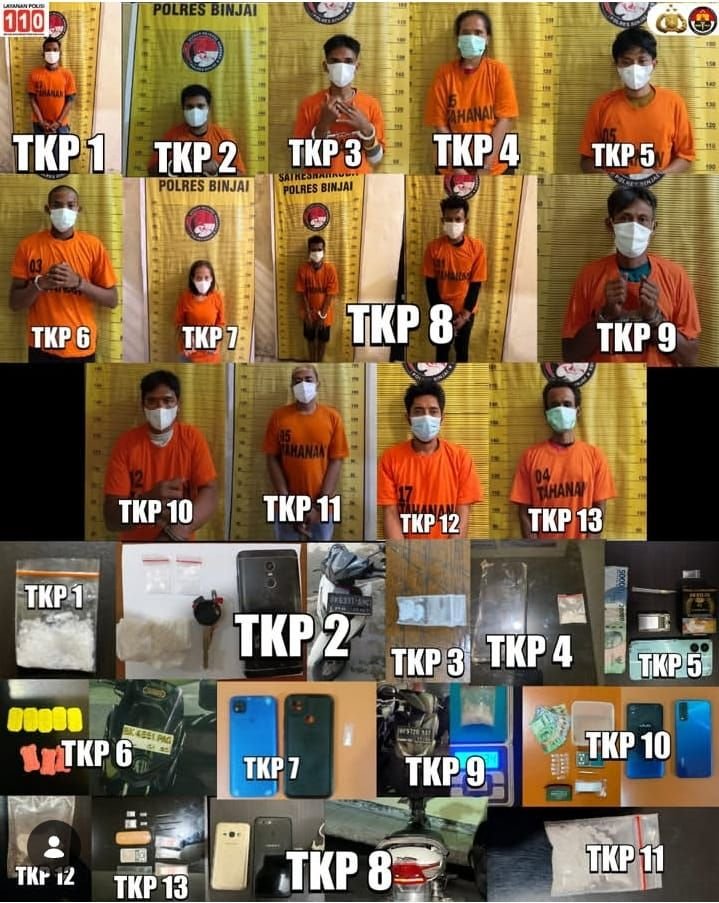 Polres Binjai Ungkap Jaringan Narkoba, 14 Terduga Bandar dan Pengedar Ditangkap di 13 TKP