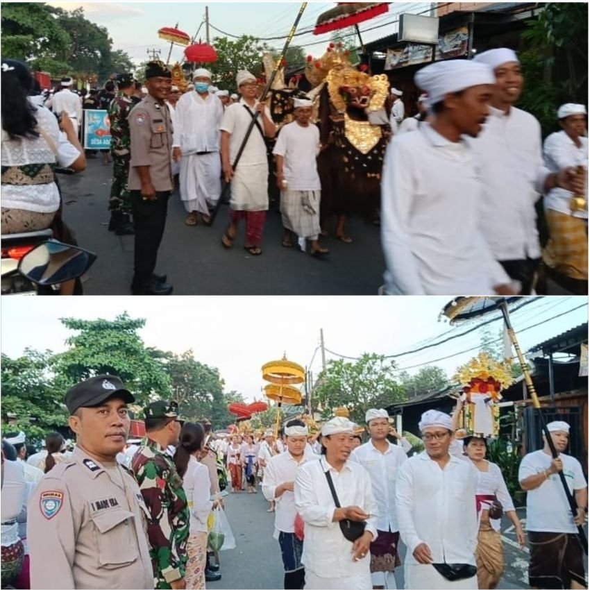 Polsek Dentim Sinergi dengan TNI dan Pecalang Amankan Upacara Melasti di Pantai Padanggalak