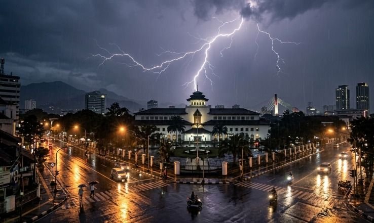 Hujan Sedang hingga Petir Dominasi Cuaca Jawa Barat, Suhu Maksimal 34 Derajat Celsius
