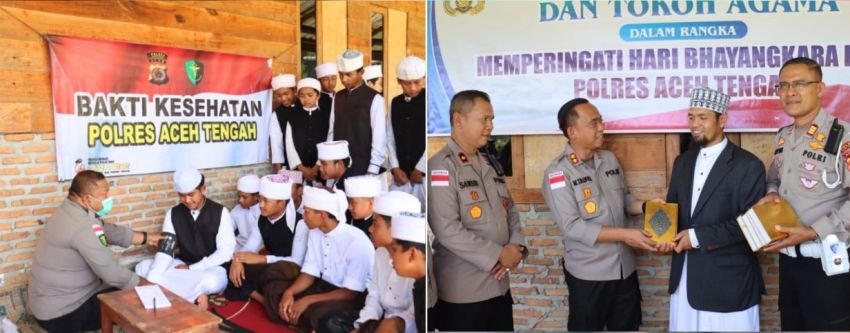 Polres Aceh Tengah Saweu Pesantren, Salurkan Bansos dan Layanan Kesehatan Gratis ke Santri