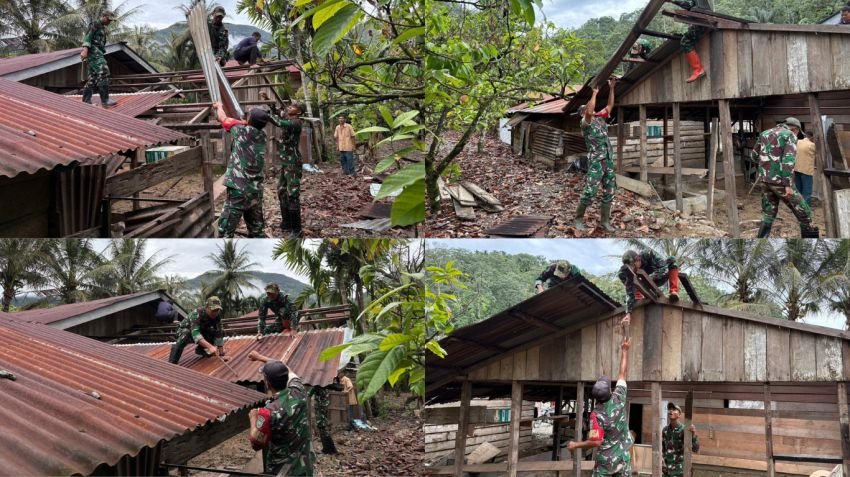 Banjir dan Longsor Kembali Terjang Desa Pertik, TNI Bantu Evakuasi Rumah Warga Rusak Parah